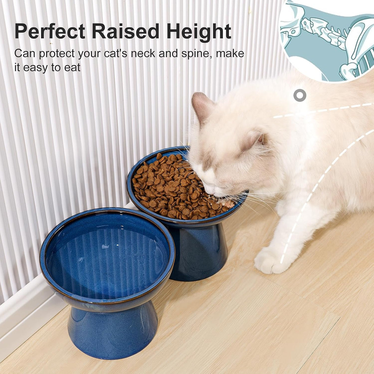 YauYik Raised Cat Food Water Bowl Set - BLUE - image 3