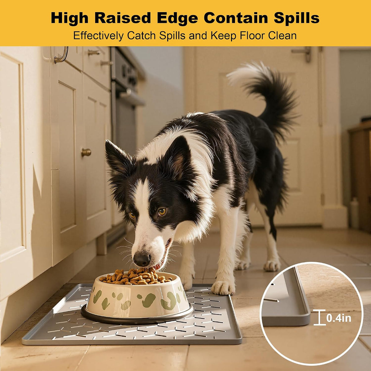 Pieviev Silicone Dog Cat Food Bowl Mat, Waterproof Raised Edge - M-24''X16'' / Light Gray - image 2