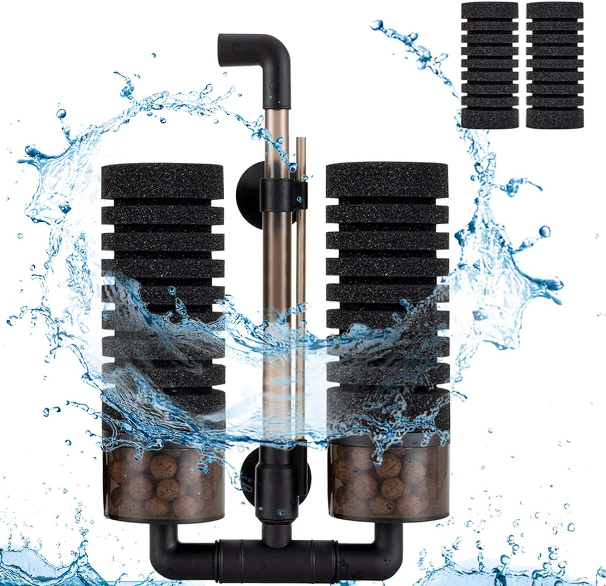 hygger Sponge Filter, Aquarium Filter Double Sponge Replaceable Media with 4 Biochemical Sponges - M for 15 to 55 gallon tank