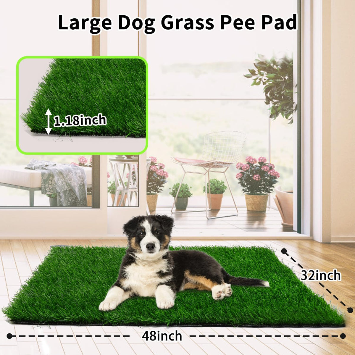 Fake Grass Pad for Dogs Potty Training Artificial Turf - 48x32 Inch / Green - image 2