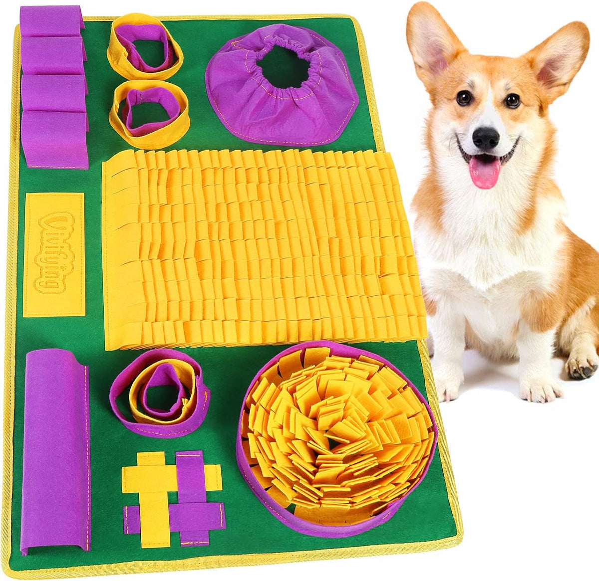 Vivifying Snuffle Mat for Dogs - Yellow Purple Green
