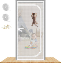 Reinforced Thickened Cat Screen Door - White / Left-u Shape, Fits Door Size up to 34''x 80''