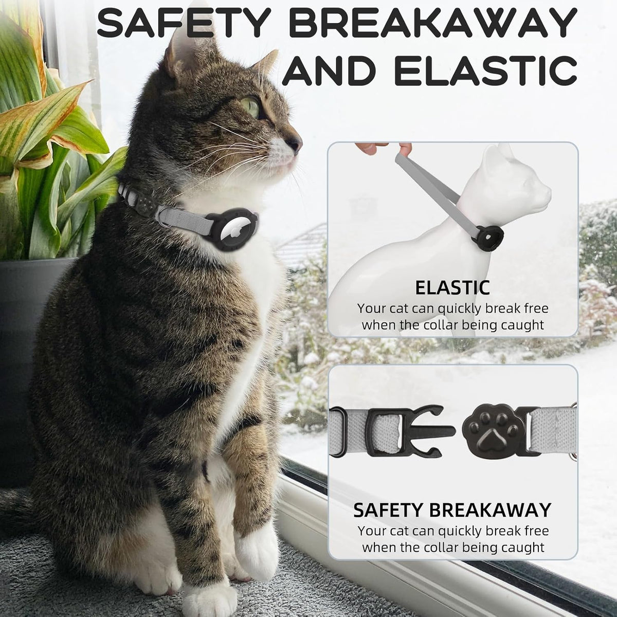 AirTag Cat Collars, Stretchy Collar with Air Tag Holder and Bell – Essentials for Cats - Gray - image 4
