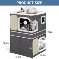 Shikha 2 Story Cat Bed House for Indoor Cats with Scratch Pads Black – Essentials for Cats - Grey / Double / Without Heating Pad - image 2