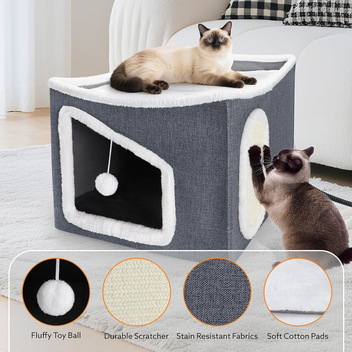 Heated Cat House for Indoor, Large Cat Bed with Heating Pad - Dark Gray / 16.5 x 16.5 x 13 " - image 3