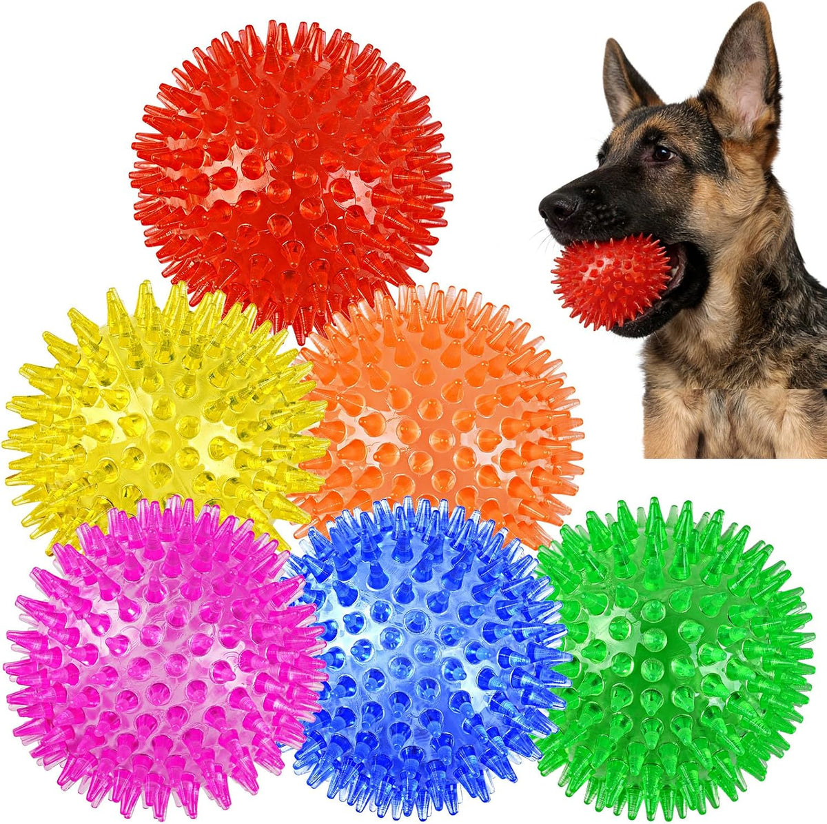 6 Pack Squeaky Spiky Dog Balls, Puppy Chew Toys for Teething - Medium