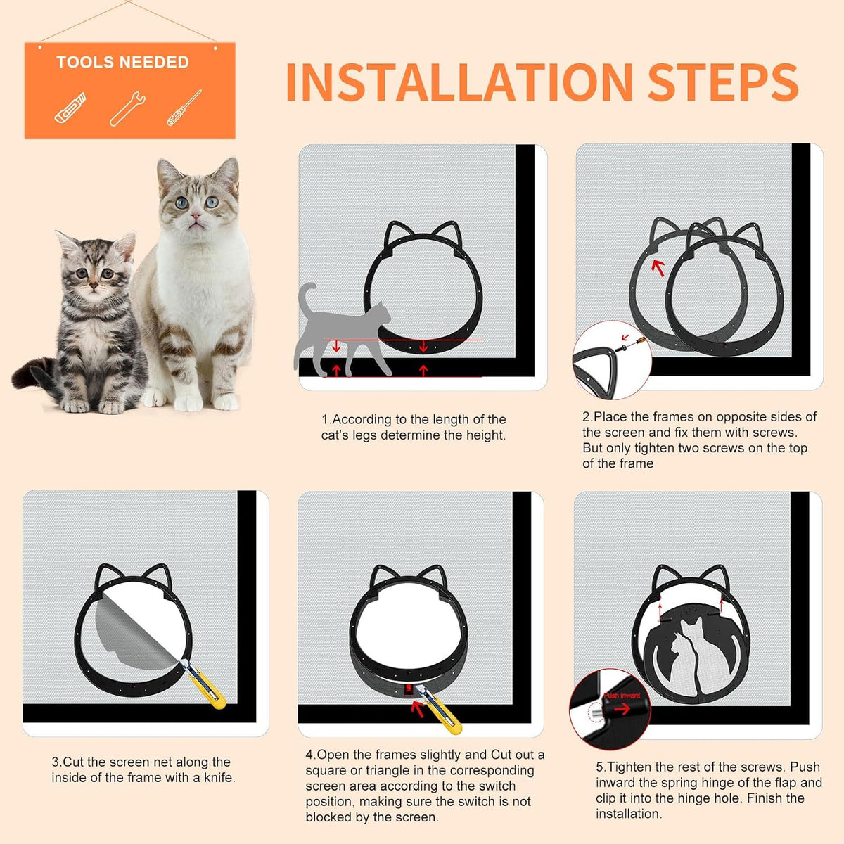 Cat Door for Screen Door, Lockable Magnetic Flap - Small - image 4