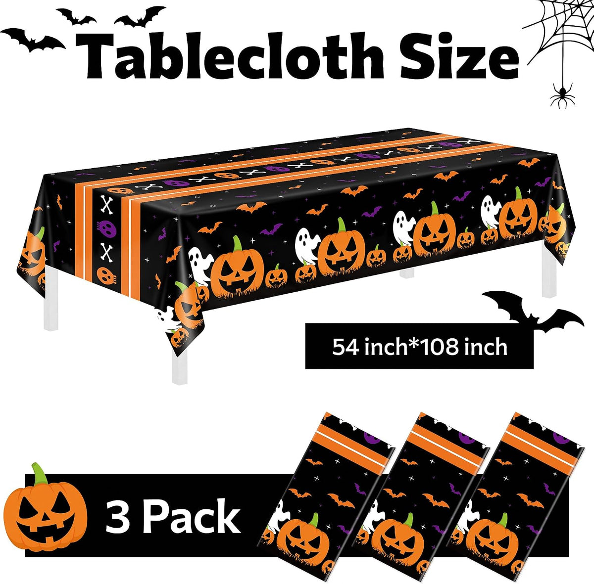Childom 3 Pack Black and Gold Tablecloths for Events - Halloween Black - image 4