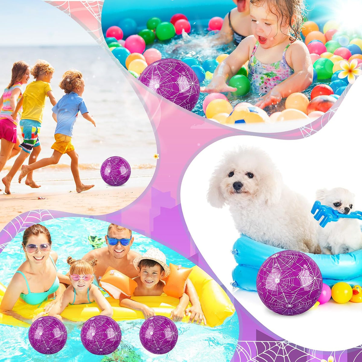 Hollowfly 12 Pack Checkered Flag Beach Balls Kids 7.87" - 7.8" / Purple Spider Web / 12 - image 4