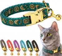 Cat Collar with Bell for Kittens & Cats, Moon & Stars Design – Essentials for Cats - Mallard Collar / X-Small (Pack of 1)
