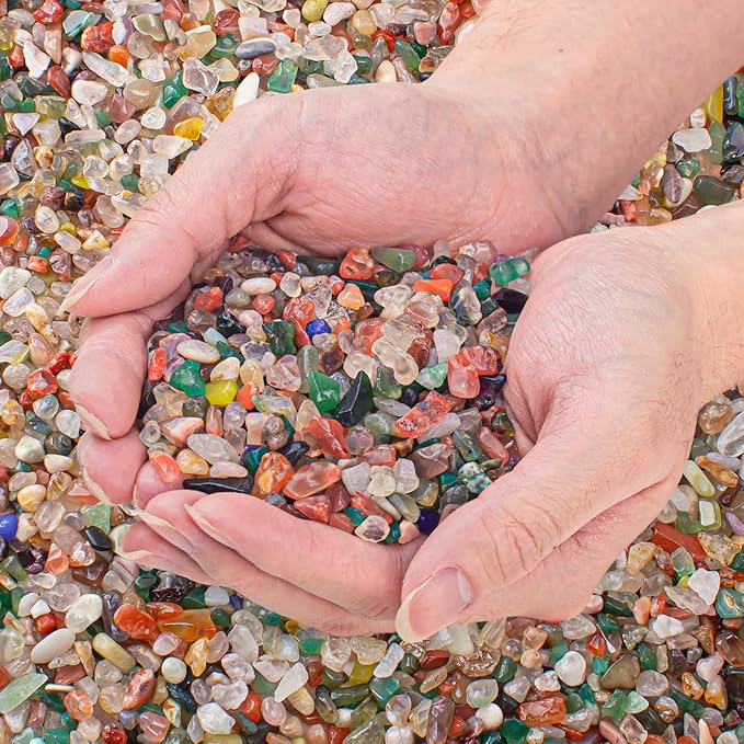 0.5 Lb/230g Chakra Crystal Chips Bulk Quartz Rocks, Natural Tumbled Healing Crystal Chips Crushed Stones Irregular Shaped for Aquarium, Vase Fillers, Succulent Plants Decor - 5-7mm