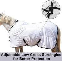 Horse Fly Sheet Equine Summer Sheets, Comfy Mesh Bug and Mosquito Protection Standard Neck - White 72"