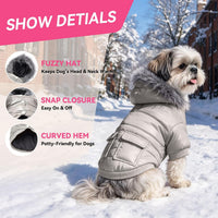 Dog Coat for Small Dogs, Windproof Doggie Puffer Jacket with Leash Hole, Extra Warm Dog Jacket - X-Large / Grey - image 2