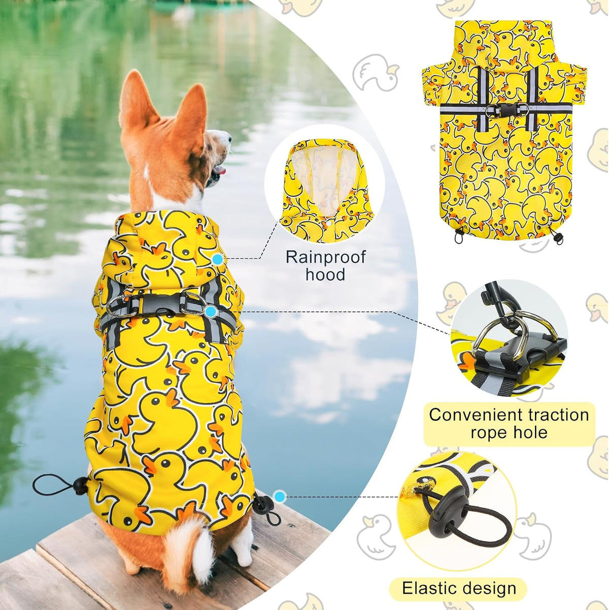Dog Raincoats for Medium Dogs, Waterproof Rain Jacket with Hood – Essentials for Dogs - Duck Yellow / S(Back 13.2", Chest 18.5", Neck 13.9") - image 4