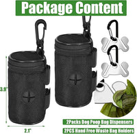 2 Pack Dog Poop Bag Holder for Leash Attachment - Waste Bag Dispenser for Leash - Fits Any Dog Leash - Portable Set with Hand Free Holder Metal Carrier, Black Round Shape