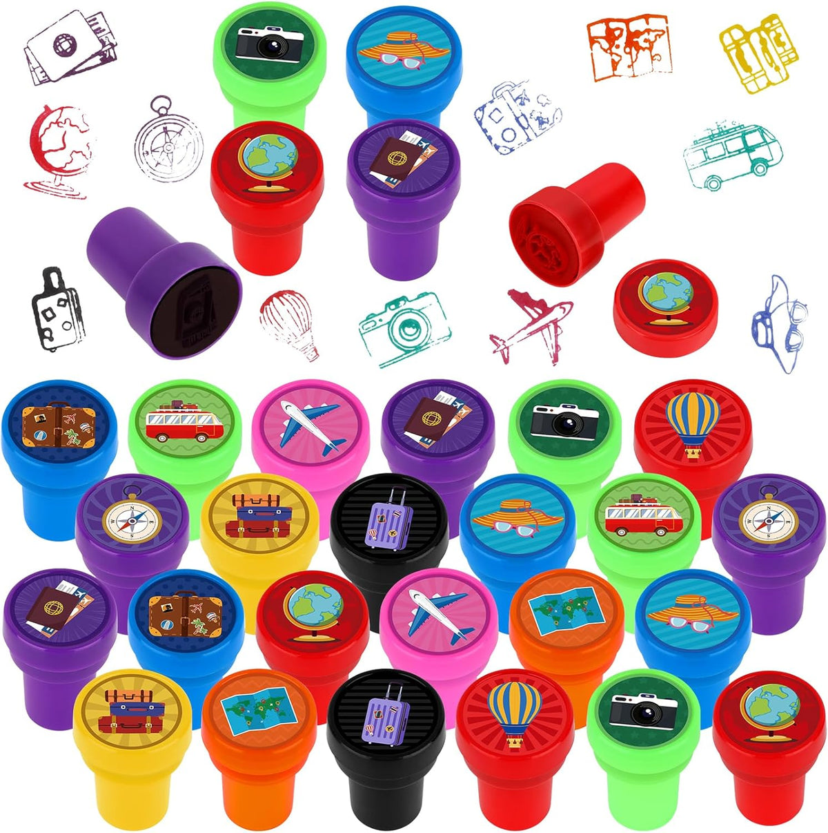 Hxezoc dog paw print stamps, 24 mini self-inking stampers in 8 bright colors - view 2