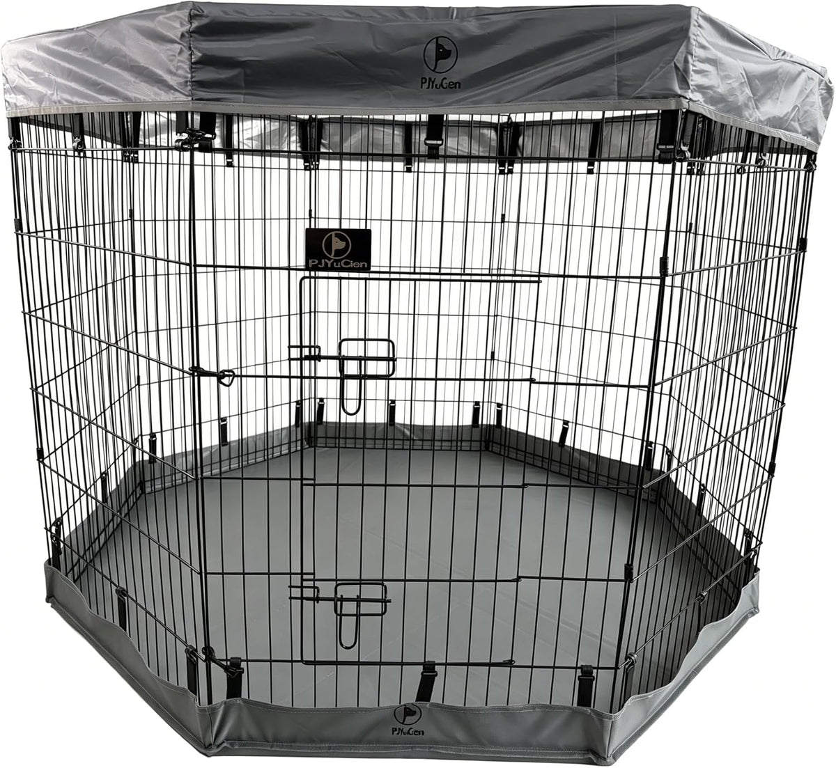Puppy Playpen with Bottom Pad and Door, 8 Panels 24" H - Gray / Large Pen: 42-Inch High / Playpen+Bottom+Top Cover