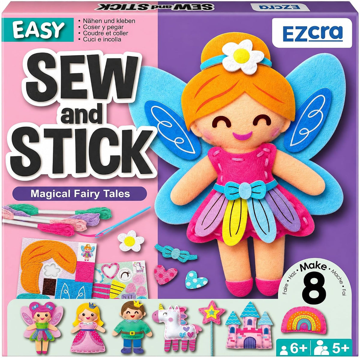EZCRA Fairy Sewing Kit for Kids Ages 4-8, 8 Felt DIY Projects - 8-in-1 Fairy