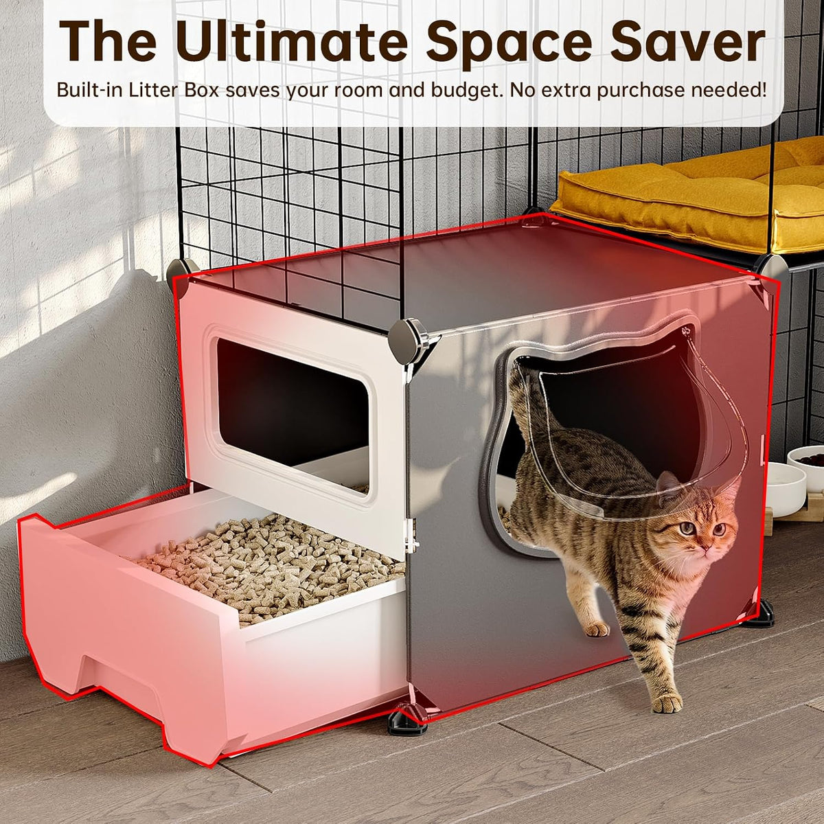 Cat Cage with Litter Box, 4-Tier DIY Enclosures Detachable Metal Wire Kennel Catio Indoor Crate - image 2