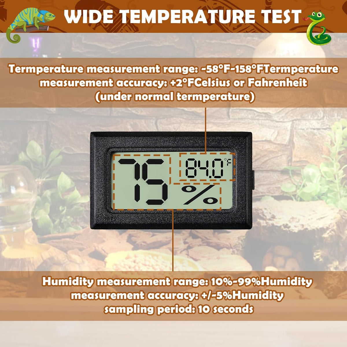 Reptile Thermometer and Humidity Gauge - 2PCS Rectangular - image 2
