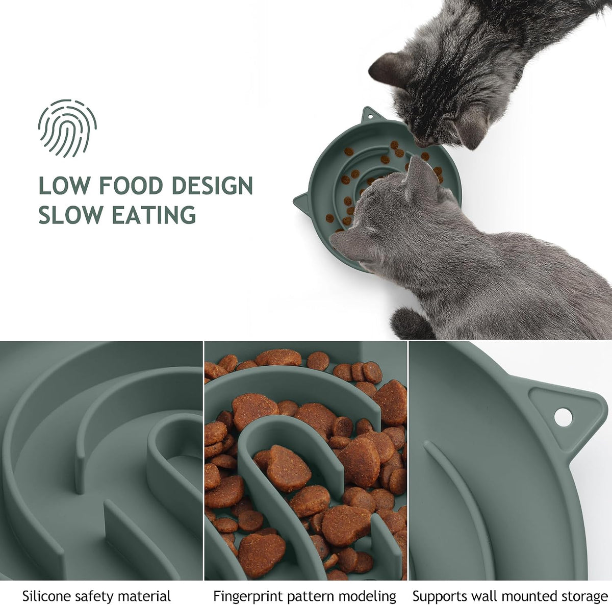 Coomazy Slow Feeder Cat Bowl Silicone Pet Puzzle Feeder for Slow - Green / 1 Cup - image 2