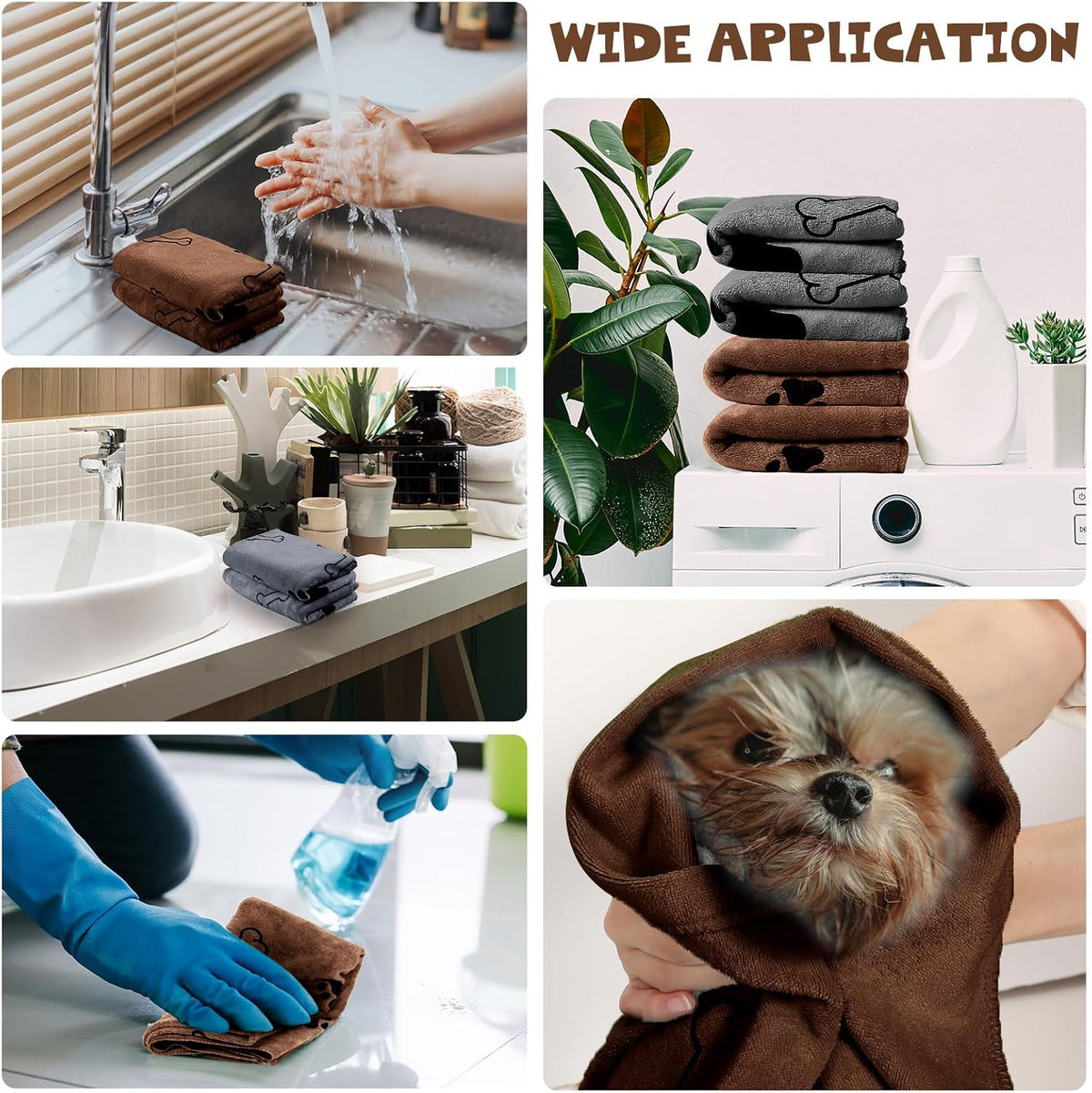 Chumia 4 Pcs Dog Towels for Drying Dog Puppy Bulk Microfiber - 24 x 40 Inch / Gray, Coffee - image 3