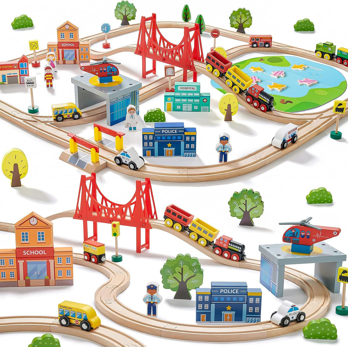 Tiny Land 110PCS Wooden Train Set, Toy Train with Tracks – Fun for Kids & Family - 110PCS