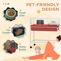 PawHut Two-Story Small Animal Cage Removable from Stand, Guinea Pig Cage with Shelf & Wheels, Pet Habitat for Hedgehog, Chinchilla, Ferret, 33" x 18.5" x 35", Red