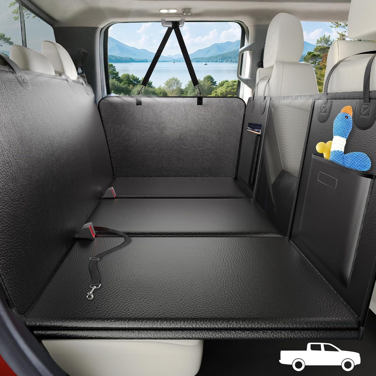 Dog Car Seat Cover for Back Seat, Hard Bottom - XL - For Full Size Truck / Full Size SUV / All Black