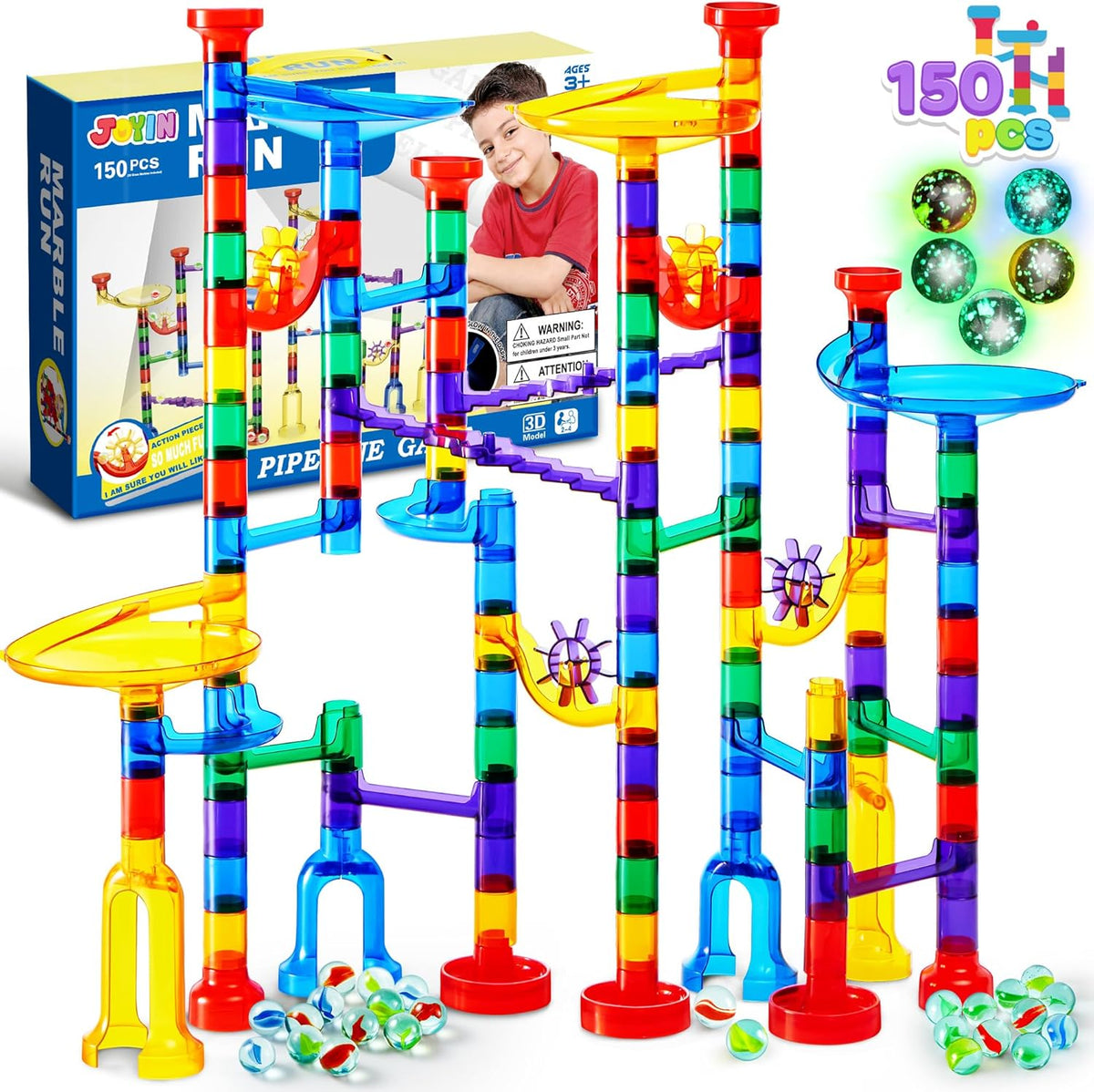 JOYIN 150Pcs Glowing Marble Run - Medium Set-150PCS