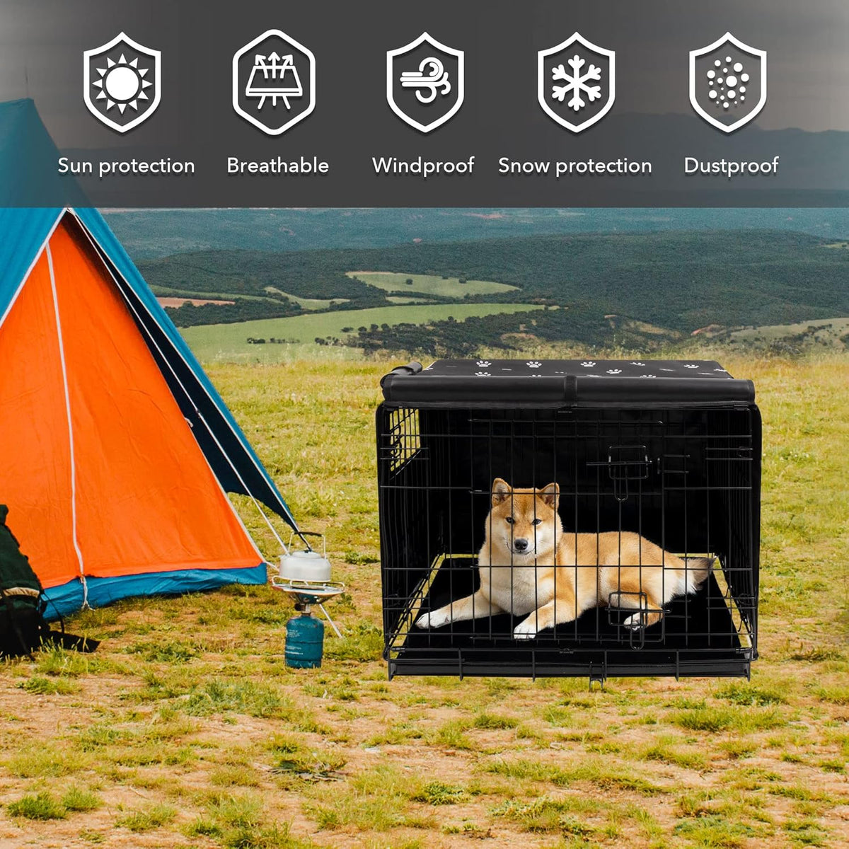 Pet Prime Dog Crate Cover Indoor/Outdoor Durable Windproof 600D - 36 Inch (36"x23"x25") - image 3