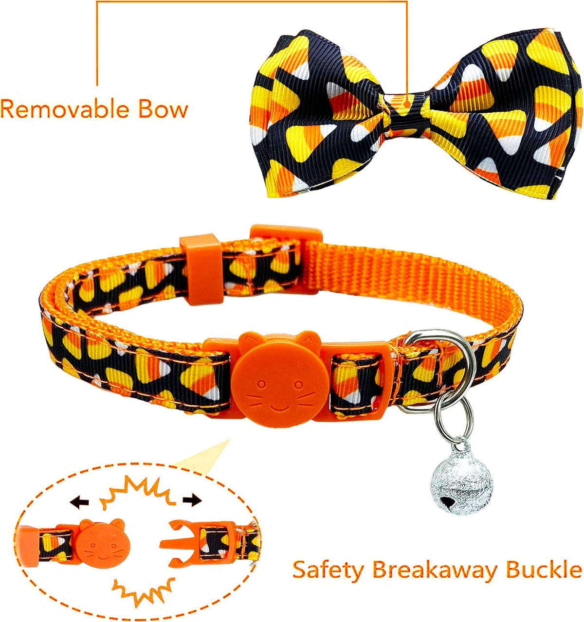 2 Pack Halloween Cat Collars with Bells, Breakaway - Jack-O-Lantern/Trick or Treat - image 2