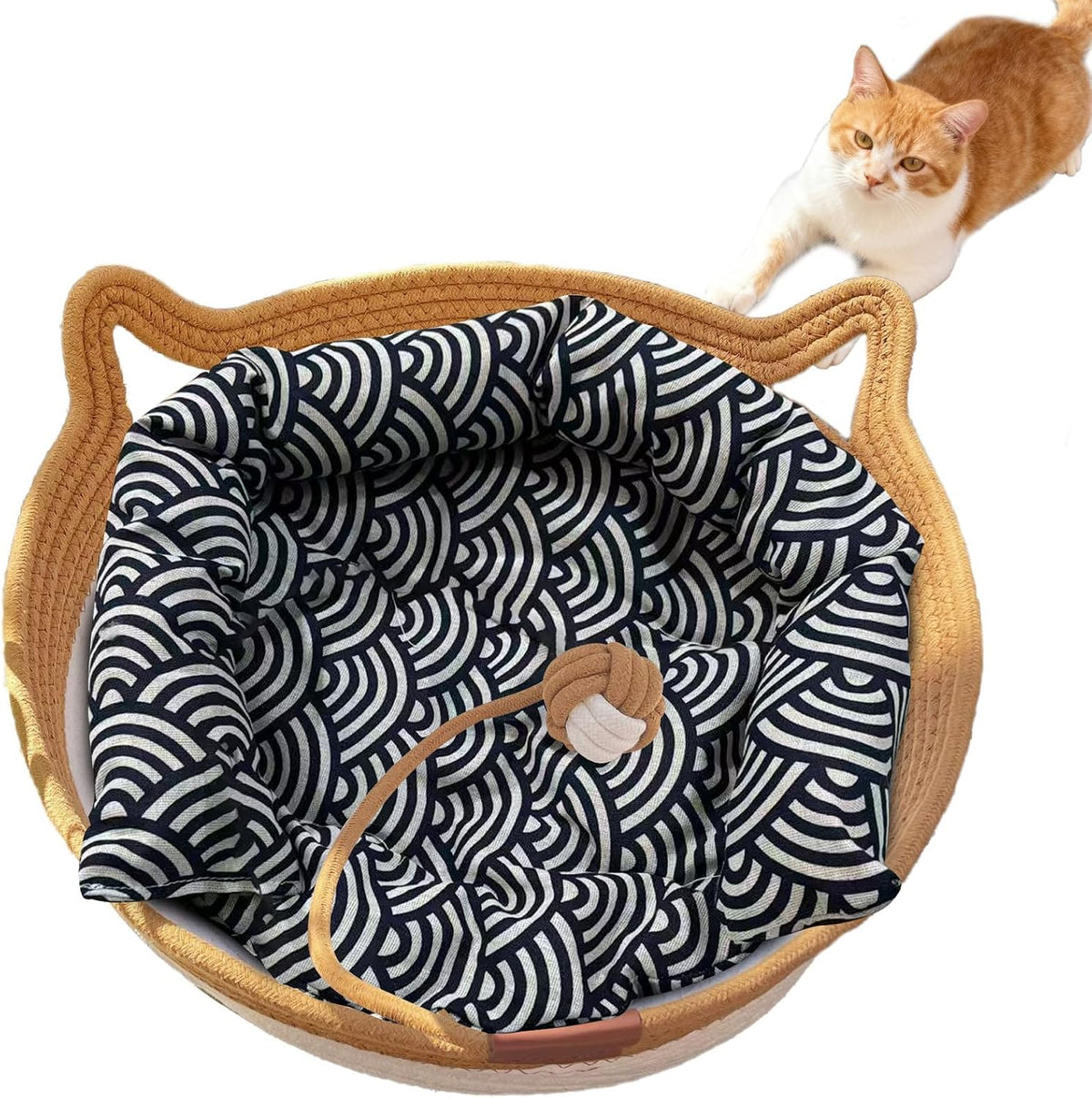 Instinct Basket, Stimuli Handwoven Cat Basket for Cats - Large-18in（With cushion）