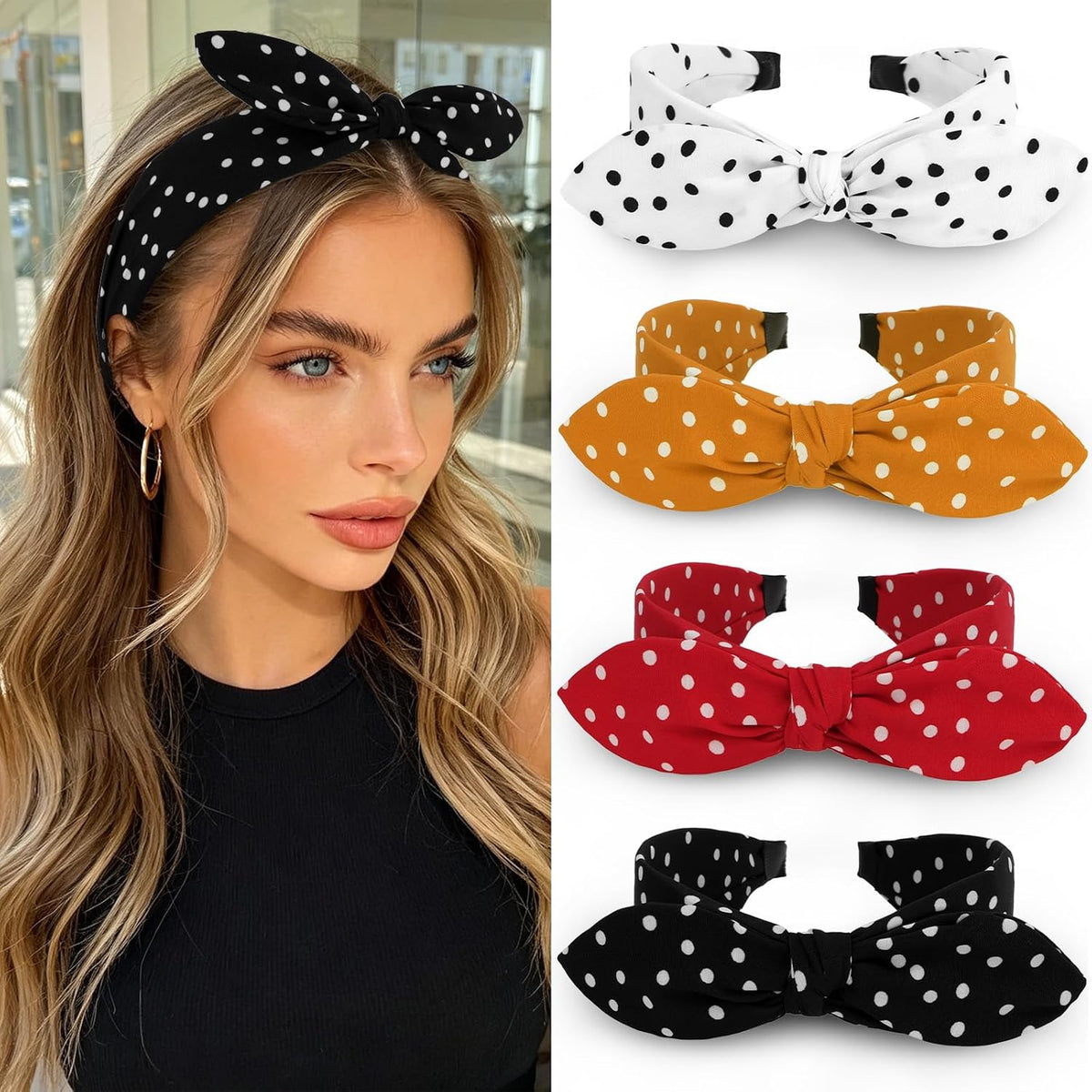 YISSION 4Pcs Wide Halloween Knotted Headbands Pumpkin Ghost Skull - Polka Dots