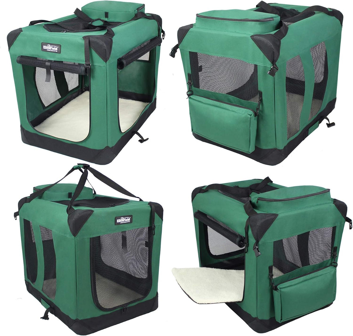EliteField 3-Door Soft Dog Crate with Bed & Carrying Bag – Essentials for Dogs - Green / 20.0"L x 14.0"W x 14.0"H - image 4