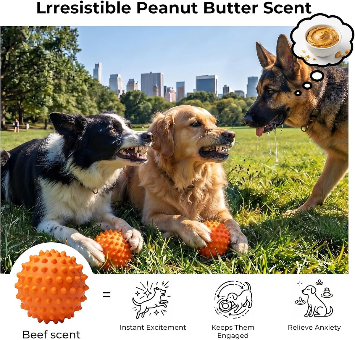 3.5''Durable Squeaky Dog Ball for 25-80lbs Aggressive Chewers – Essentials for Dogs - 2 PC-Peanut Butter-Orange - image 2