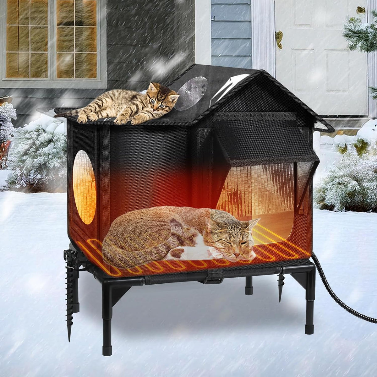Outdoor Cat House Weatherproof, Heated Cat House - Small-17.3X12.6 X17.2 In