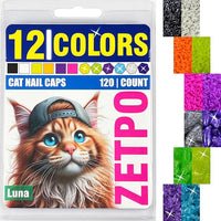 zetpo Cat Nail Caps | Cat Claw Covers | with Adhesives and Applicators (XS, 12x Colors/Luna | 120 pcs)