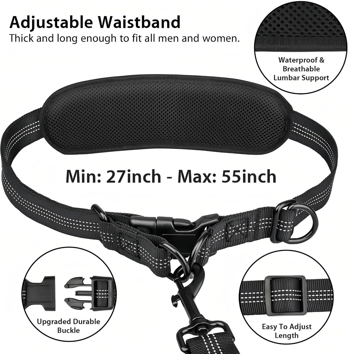 Uppetly Hands Free Dog Running Leash with Waist Belt - 1 dog/Black / Large - image 3