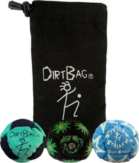 DIRTBAG All Star Footbag 3 Pack with Pouch, 100% Handmade - green/black w/black pouch