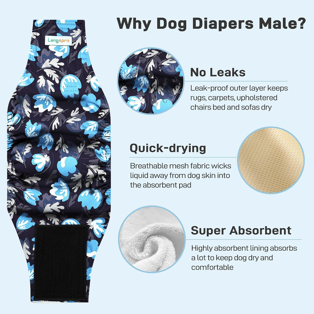 Langsprit Small Male Dog Diapers for Doggie Puppy - Vibrant Leaves / Medium / 5 - image 2