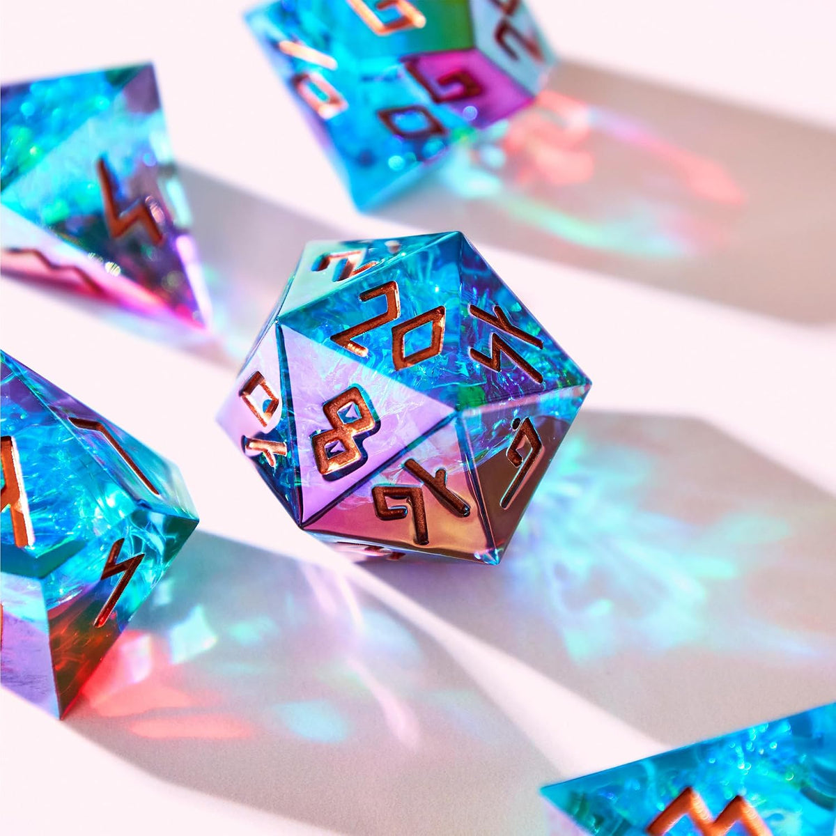 HEIMDALLR liquid core DND dice set in Fenrir's Shadow with glowing LED display box - view 13