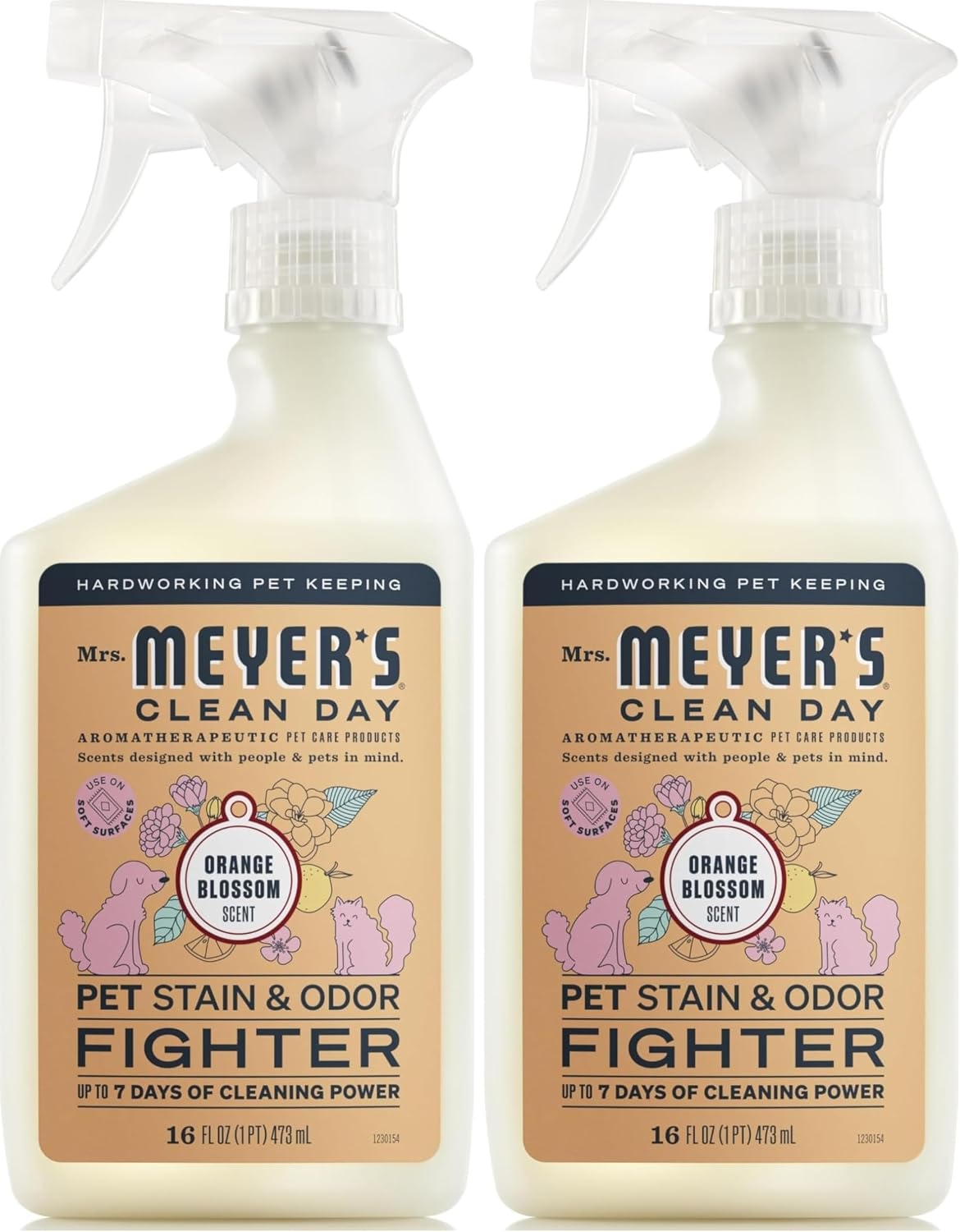 Mrs. MEYER'S CLEAN DAY Pet Stain & Odor Fighter - Orange Blossom / 16 Fl Oz (Pack of 2)