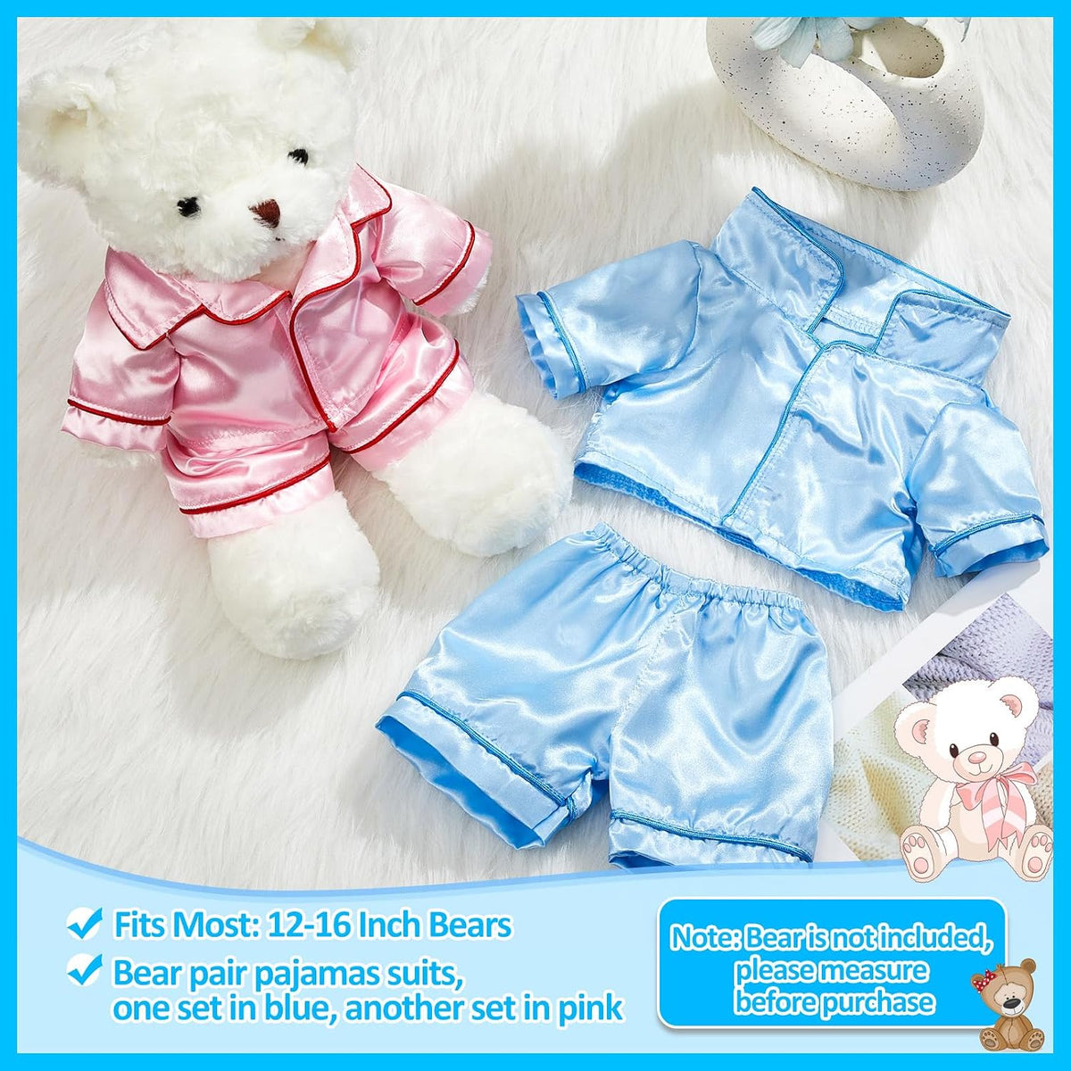 Civaner 2 Pack Bear Clothes Stuffed Animal Outfit Pajamas - Solid Style - image 3