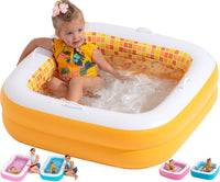 3-in-1 Inflatable Baby Pool, Safety Secure Grip Handles - 34" Square Orange Burst