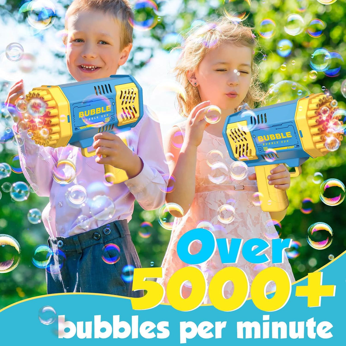 JONEG light up bubble gun for kids with 40 holes in blue - view 3