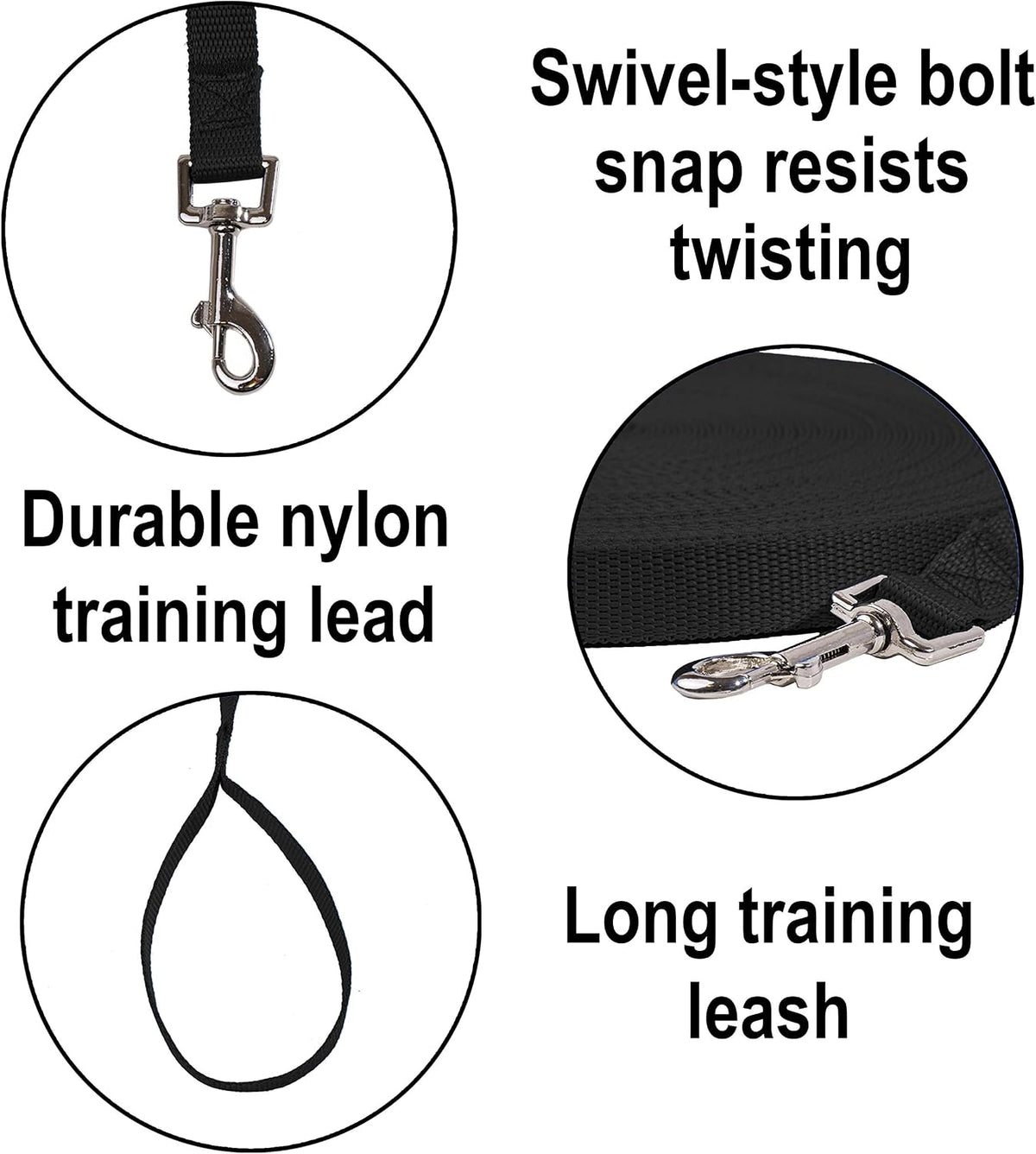 Hi Kiss Dog/Puppy Obedience Recall Training Agility Lead - 30 Feet / Black - image 3