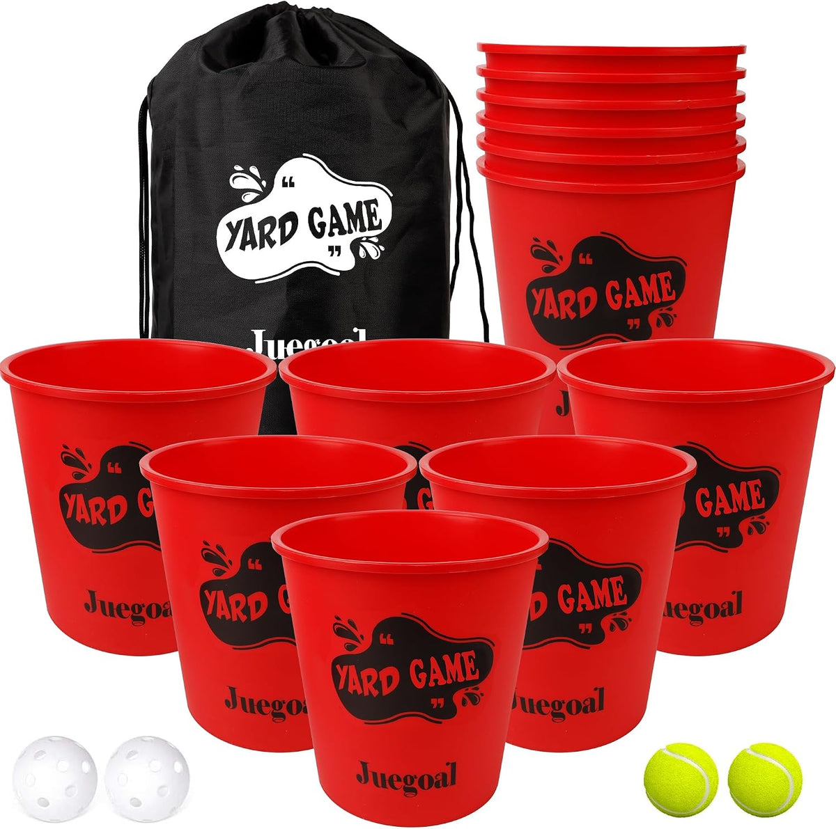 Juegoal giant yard pong game set with glow in the dark buckets, balls and black carry bag - view 2
