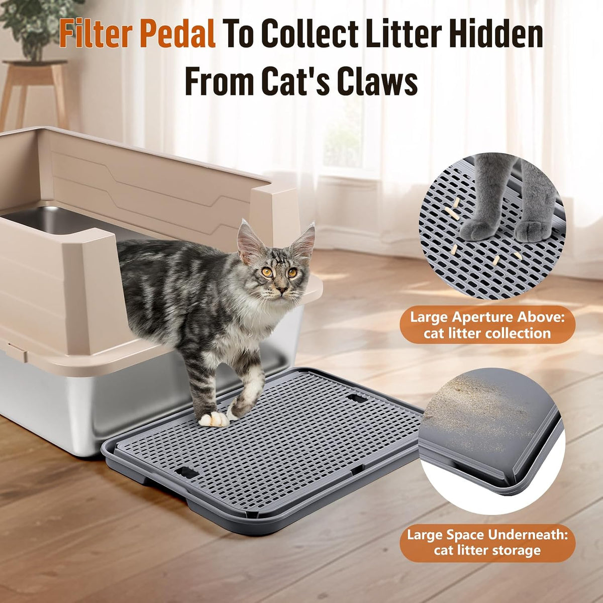Cat Litter Box Step, Large Cat Litter Ramp with Filter Function - Dark Grey Large - image 3