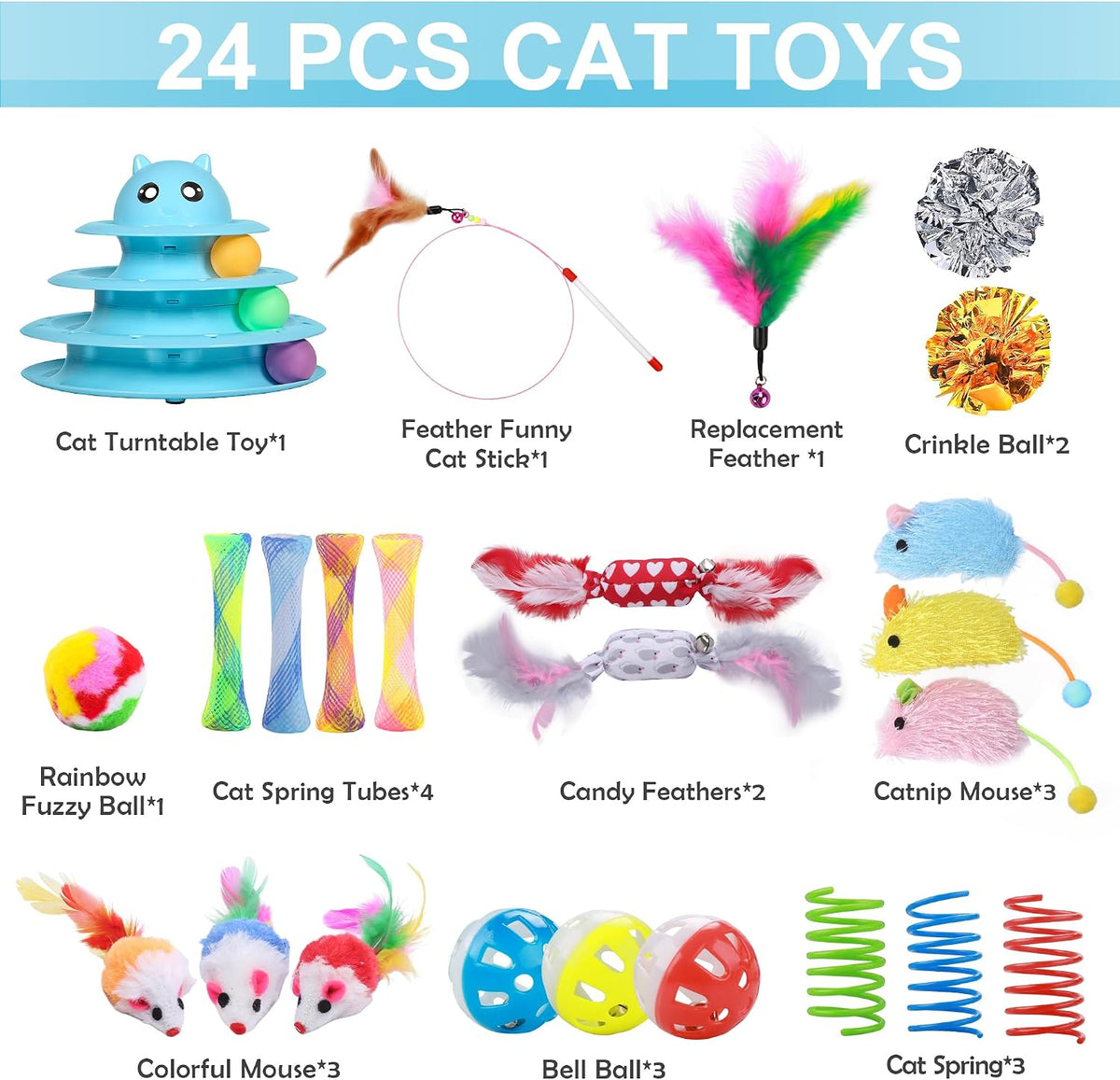 UPSKY Cat Toy Roller 3-Level Turntable Cat Toys with Six Colorful - D-Blue - image 4
